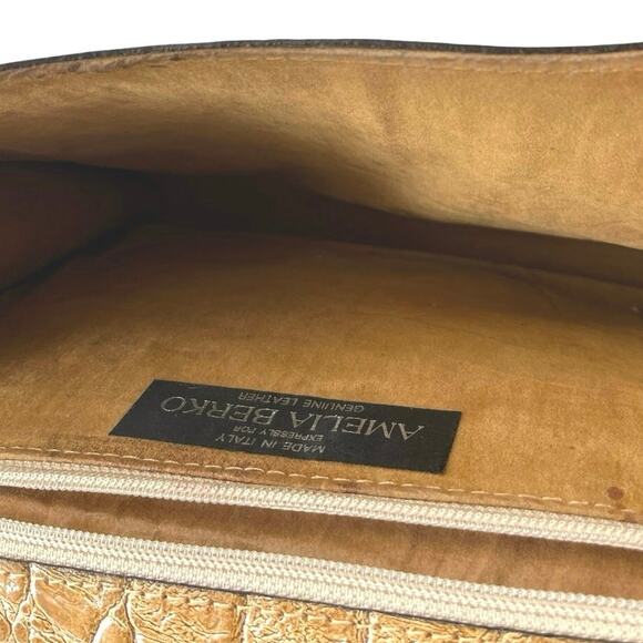 Amelia Berko Vintage Leather Tan Clutch Handbag, Retro Purse, Italian Leather - Picture 9 of 11